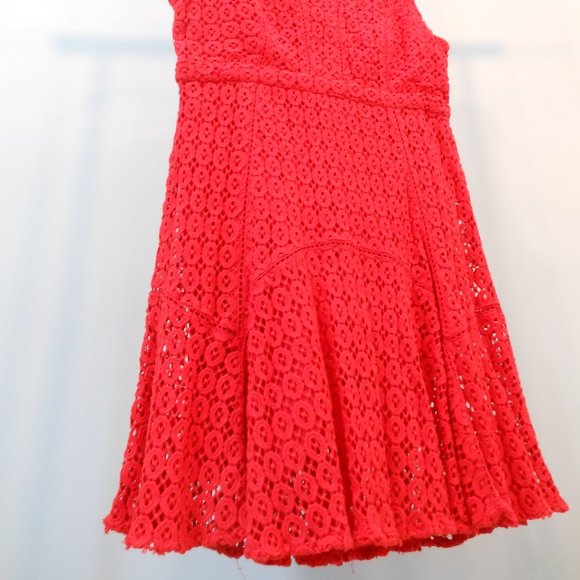 Anthropologie San & Soni Red-Orange Crochet Lace Dress - Size 14 - Picture 4 of 7